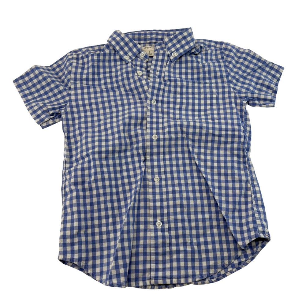 Crewcuts J.Crew Boys Blue White Gingham Short Sleeve Button Down Shirt Size 8